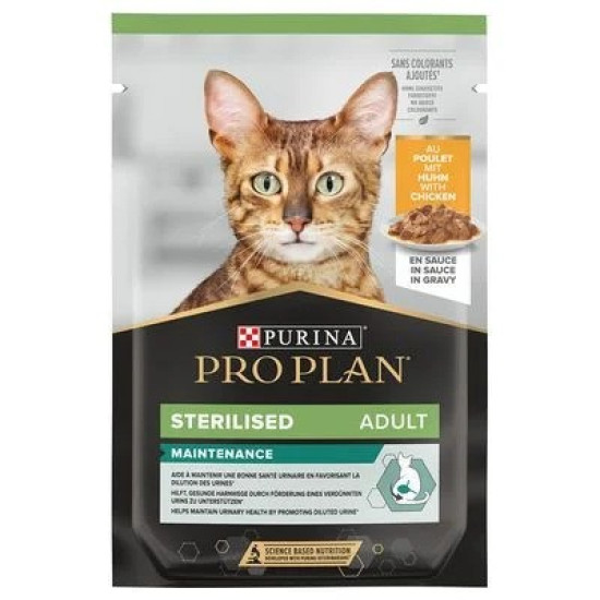 Purina Pro Plan Sterilised Cat Maintenance – Hrană Umedă pentru Pisici Sterilizate cu Pui – 85 g